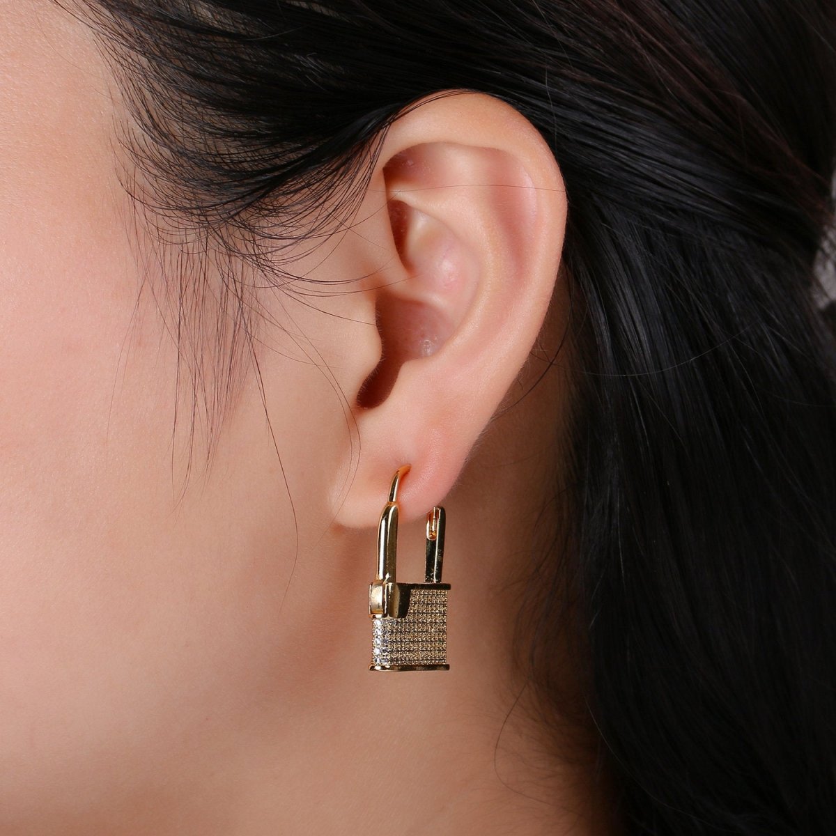 Gold Padlock Hoop Earrings CZ Padlock Earrings Lock Pendant Earring Lock Gold Earring Huggie Earring Lock Hoop Earring Lovers Lock Hoop K-870 K-871