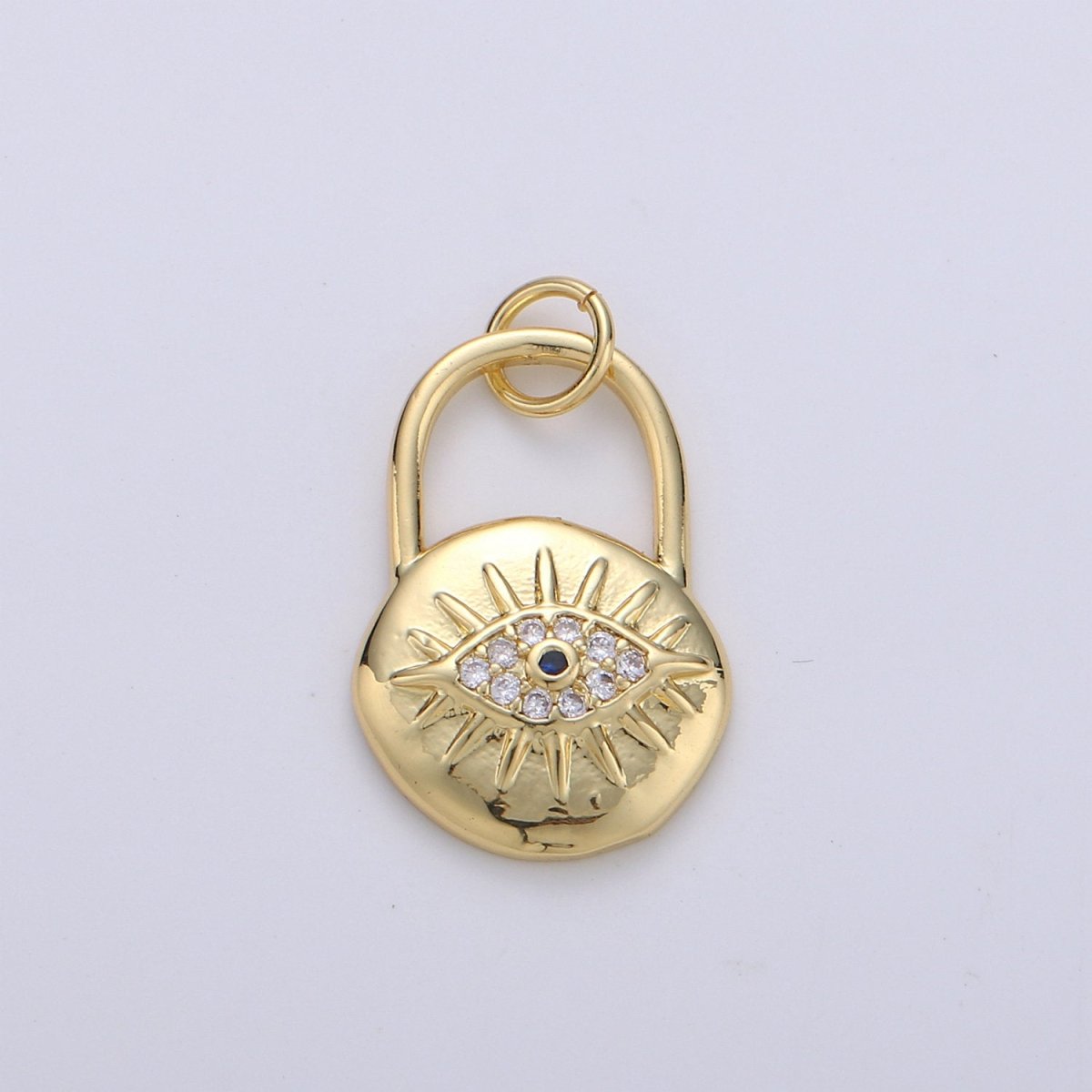 Gold Padlock pendant charm with cz• 23x12mm •24k Gold Filled• Sparkly Cubic Zirconia CZ Evil Eye Charm • Small Charm for Necklace Bracelet D-238 - DLUXCA