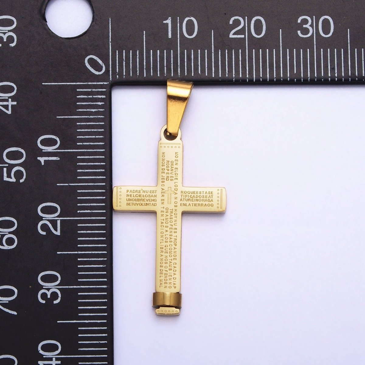 Gold Padre Nuestro Cross Pendant, Lord's Prayer in Spanish Cross Stainless Steel Cross Pendant P-1113