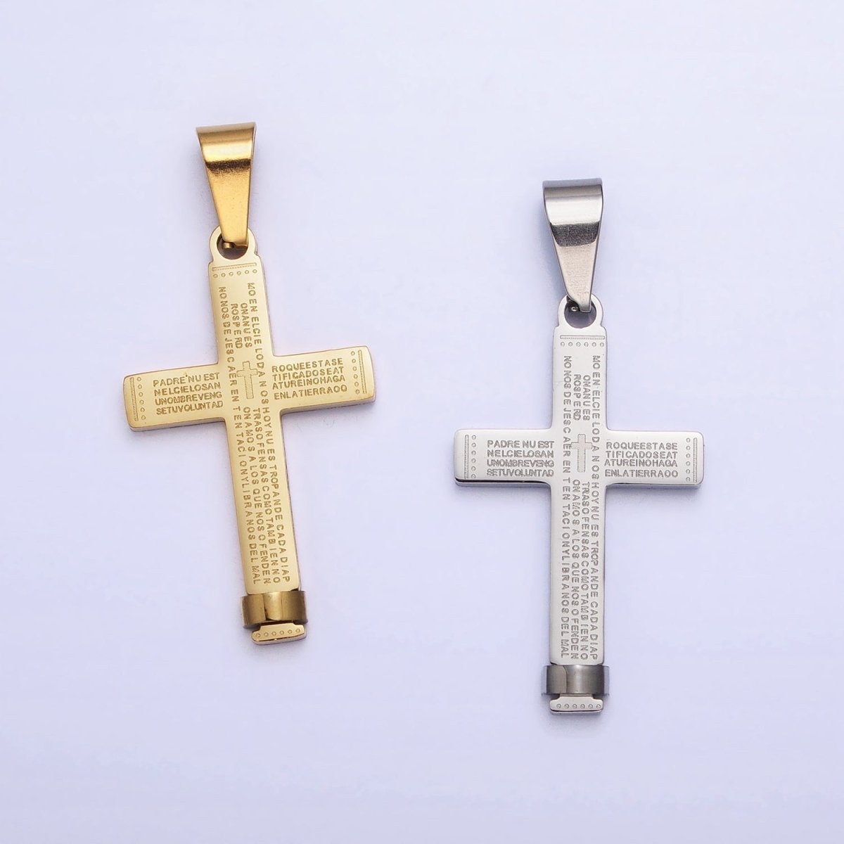 Gold Padre Nuestro Cross Pendant, Lord's Prayer in Spanish Cross Stainless Steel Cross Pendant P-1113