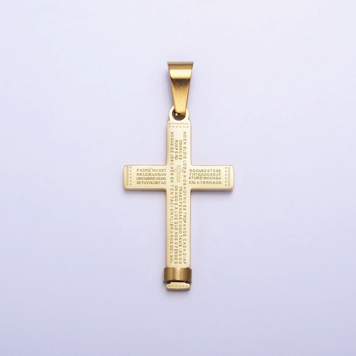 Gold Padre Nuestro Cross Pendant, Lord's Prayer in Spanish Cross Stainless Steel Cross Pendant P-1113