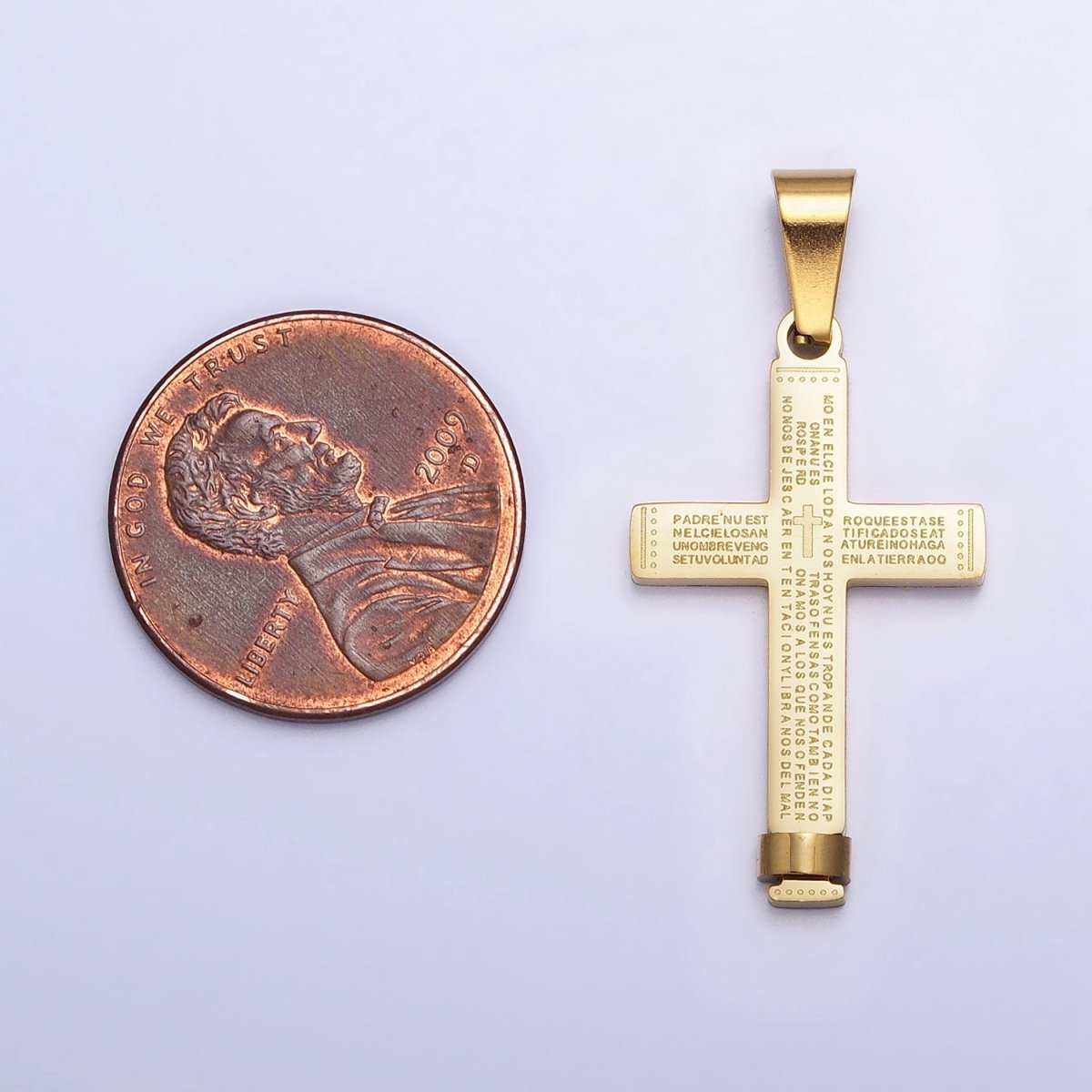 Gold Padre Nuestro Cross Pendant, Lord's Prayer in Spanish Cross Stainless Steel Cross Pendant P-1113