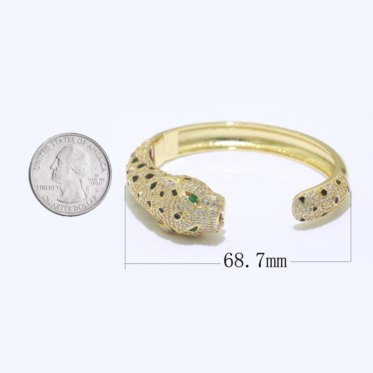 Gold Panther Bangle Bracelet for Women with Micro Pave Cubic Zirconia Cuff Jewelry | WA-146 Clearance Pricing - DLUXCA