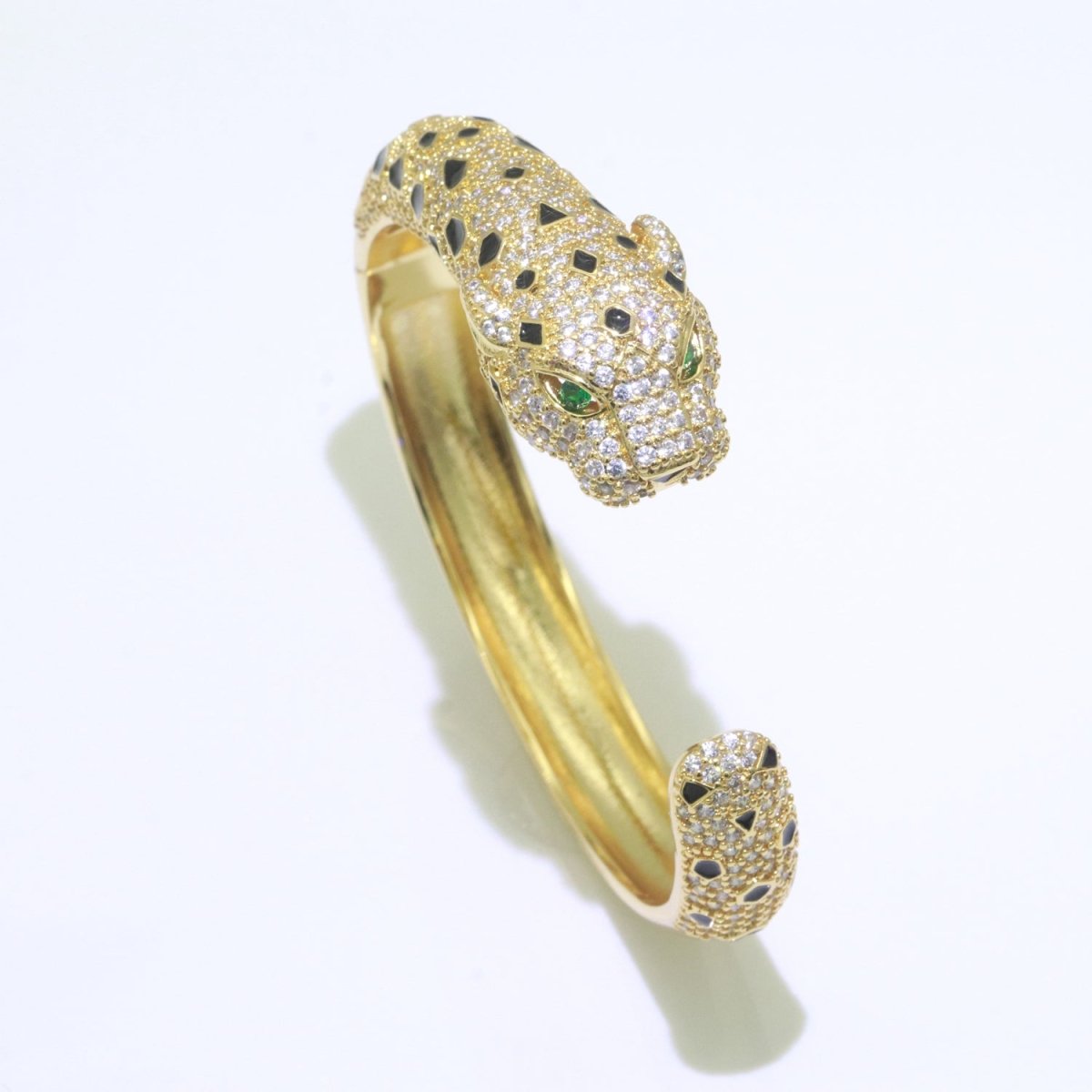 Gold Panther Bangle Bracelet for Women with Micro Pave Cubic Zirconia Cuff Jewelry | WA-146 Clearance Pricing - DLUXCA