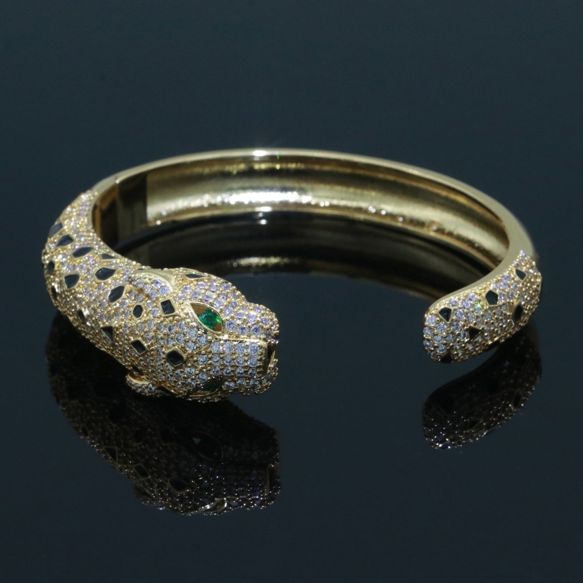 Gold Panther Bangle Bracelet for Women with Micro Pave Cubic Zirconia Cuff Jewelry | WA-146 Clearance Pricing - DLUXCA