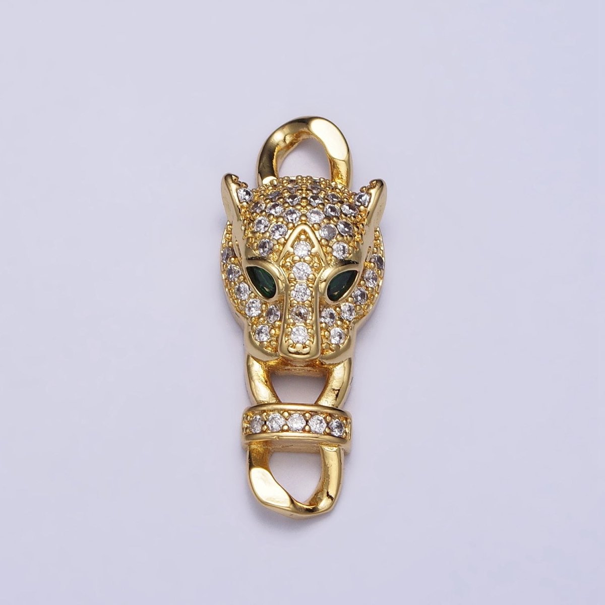 Gold Panther Head CZ Micro Pave Clasp, Silver Leopard Bracelet Clasp, Cubic Zirconia Y-872