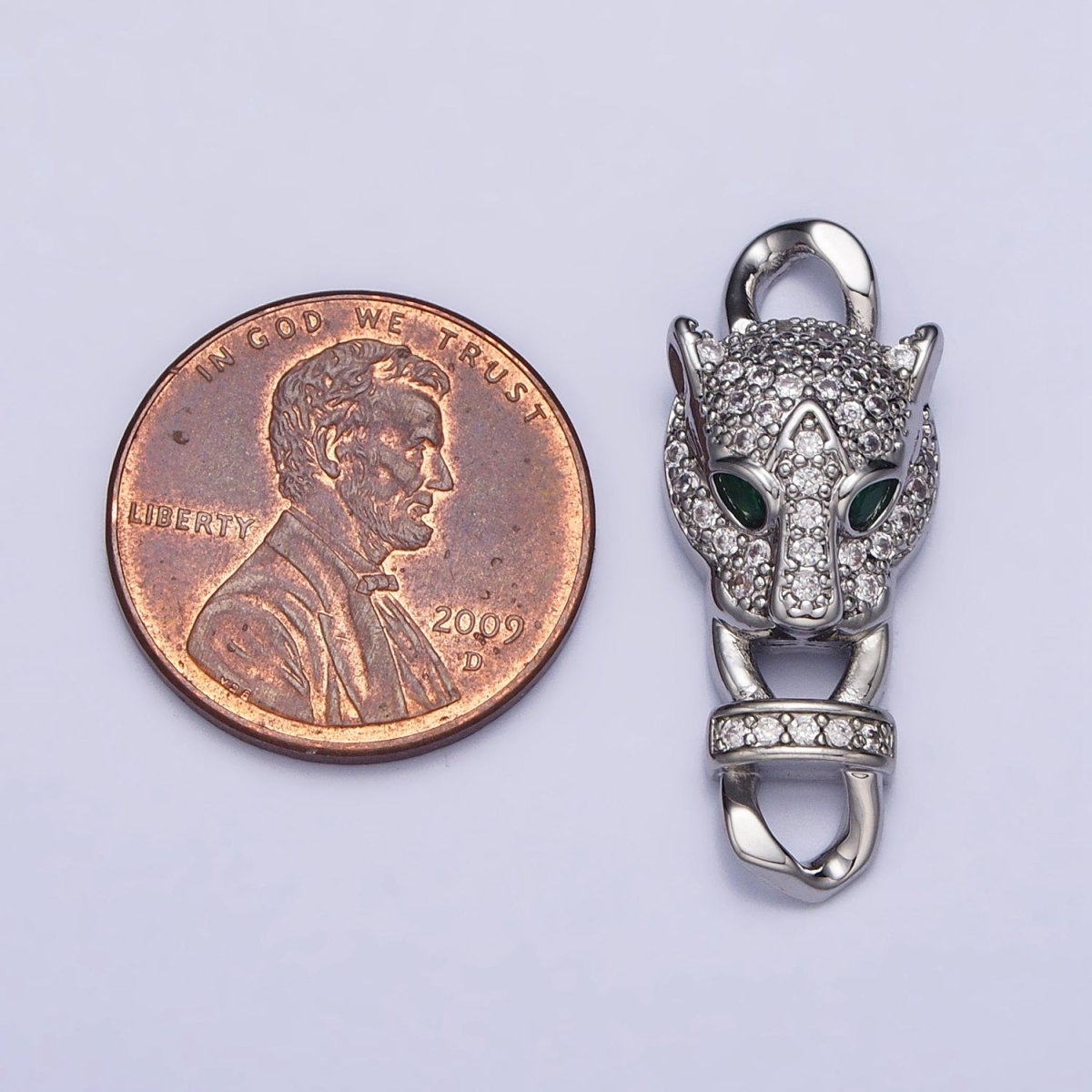 Gold Panther Head CZ Micro Pave Clasp, Silver Leopard Bracelet Clasp, Cubic Zirconia Y-872