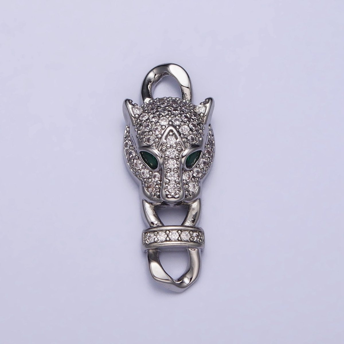 Gold Panther Head CZ Micro Pave Clasp, Silver Leopard Bracelet Clasp, Cubic Zirconia Y-872