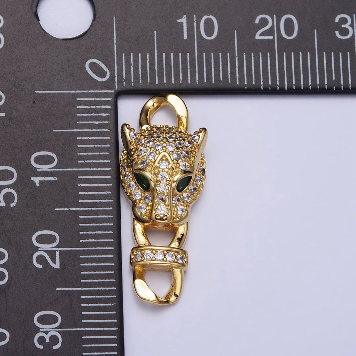 Gold Panther Head CZ Micro Pave Clasp, Silver Leopard Bracelet Clasp, Cubic Zirconia Y-872