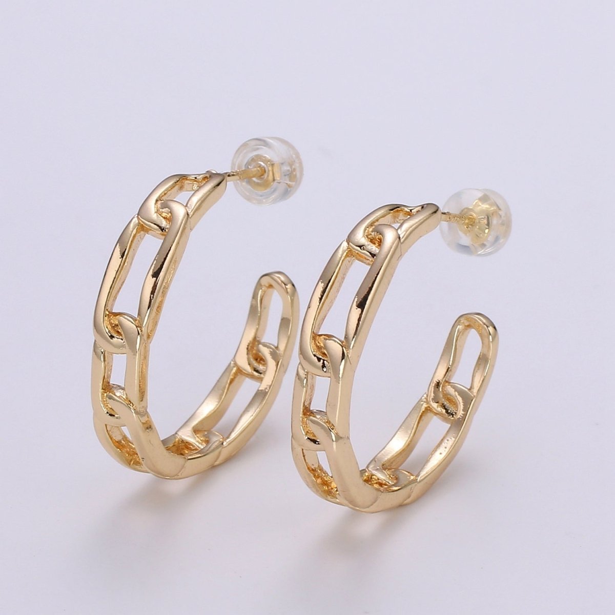 Gold Paper Clip Chain Hoop Earrings • Bold Gold Hoop Earrings Chunky Earrings • Statement Hoops • 18k Gold Filled Hoops Earring gift for her Q-445 - DLUXCA