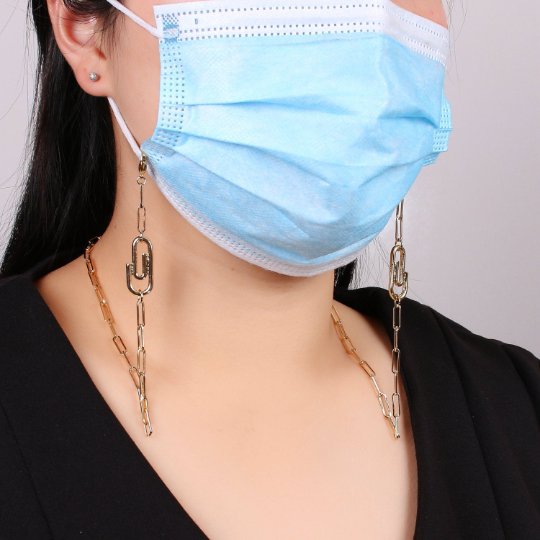 Gold Paper Clip Face Mask Lanyard, Face Mask Chain Gold Necklace, Face Mask Holder Chain Necklace Ready to wear Great Gift, FMHC-010