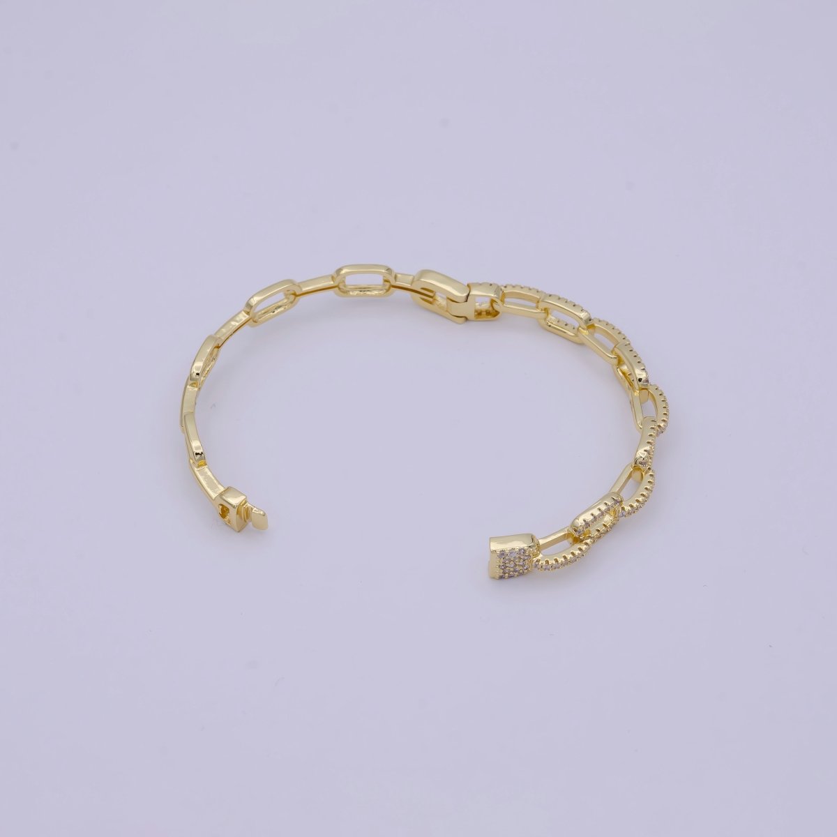 Gold PaperClip Link Chain Bracelet With Cz Stone for Stackable Bangle Jewelry | WA-688 Clearance Pricing