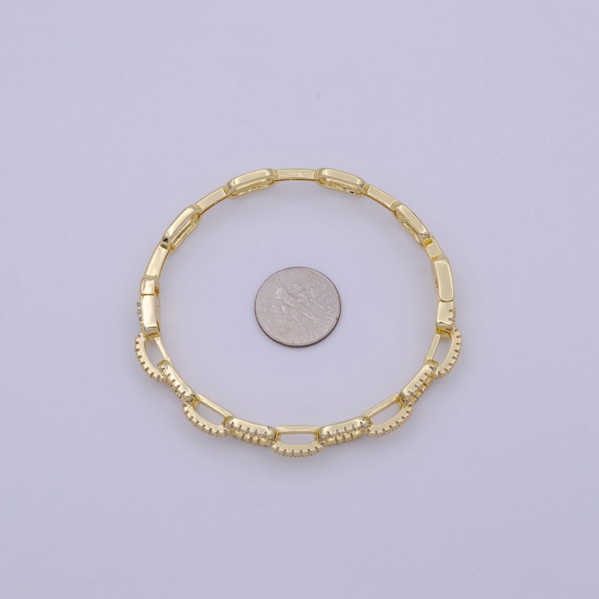 Gold PaperClip Link Chain Bracelet With Cz Stone for Stackable Bangle Jewelry | WA-688 Clearance Pricing