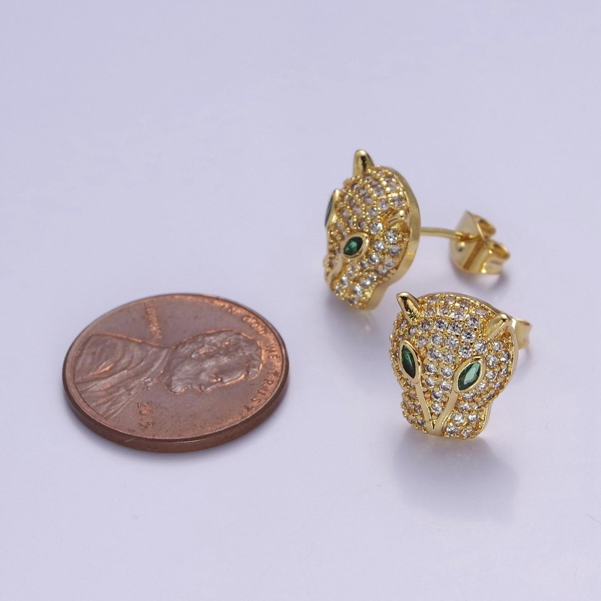 Gold Pave Crystal Leopard Head Ear Stud Earring T-415 T-416