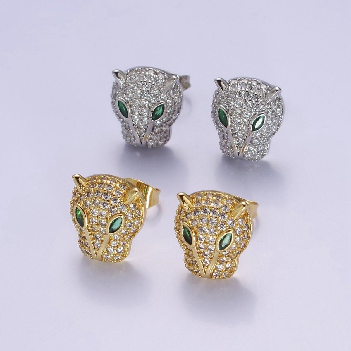 Gold Pave Crystal Leopard Head Ear Stud Earring T-415 T-416