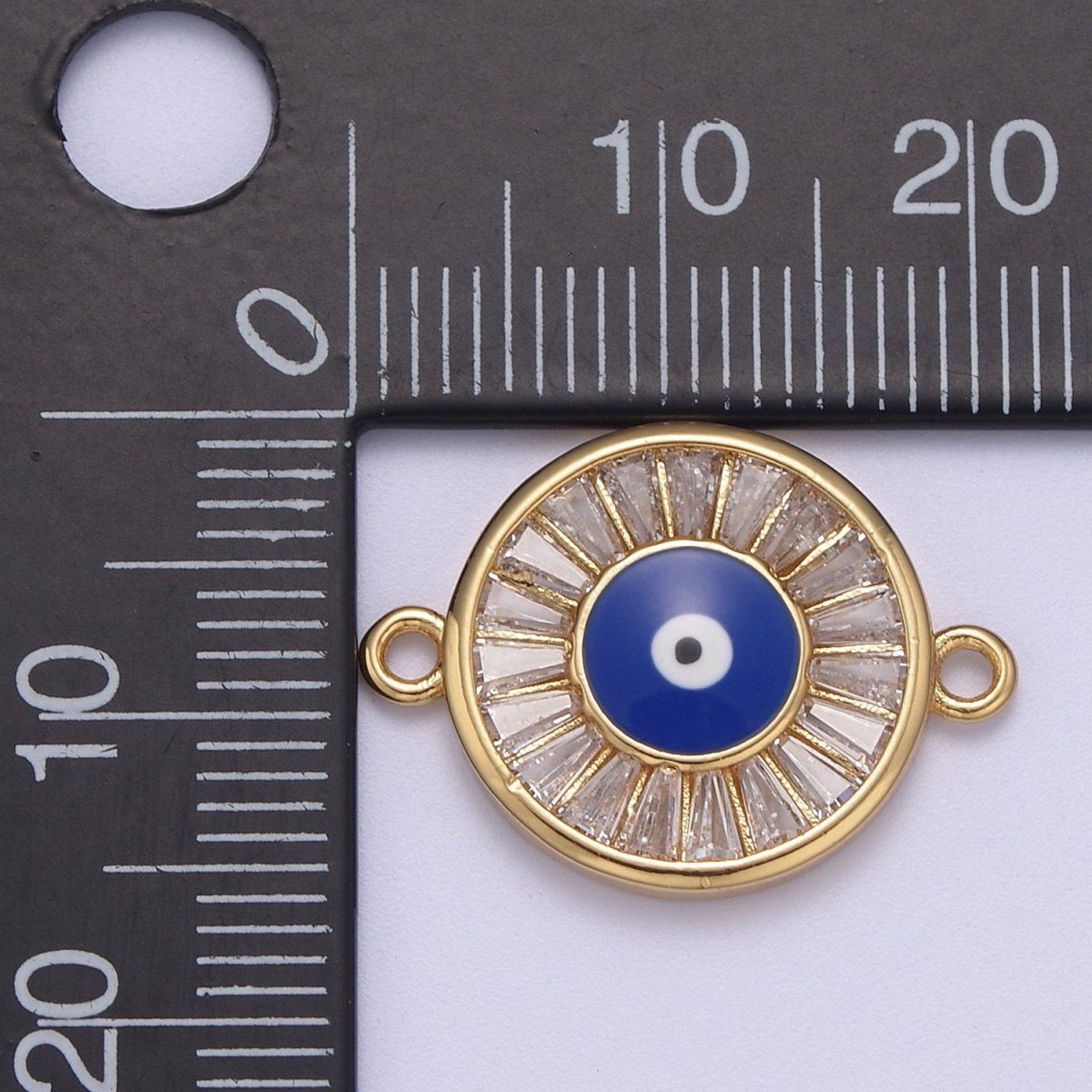 Gold Pave CZ Evil Eye Charm Connector with Blue Eye Enamel Link Connector for Bracelet F-230