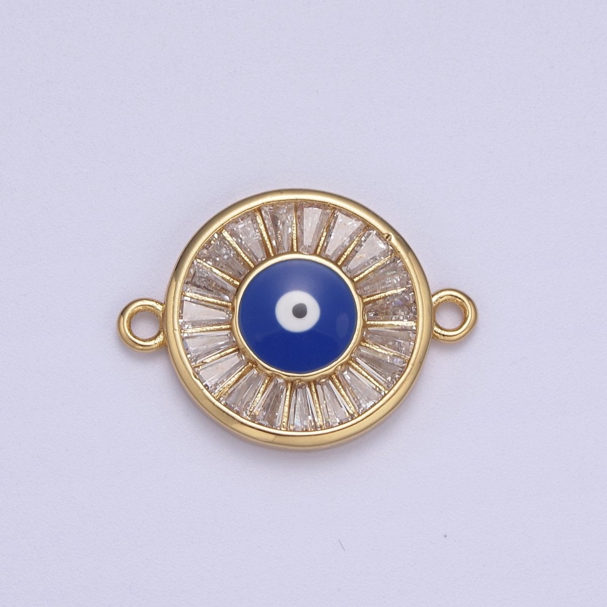 Gold Pave CZ Evil Eye Charm Connector with Blue Eye Enamel Link Connector for Bracelet F-230