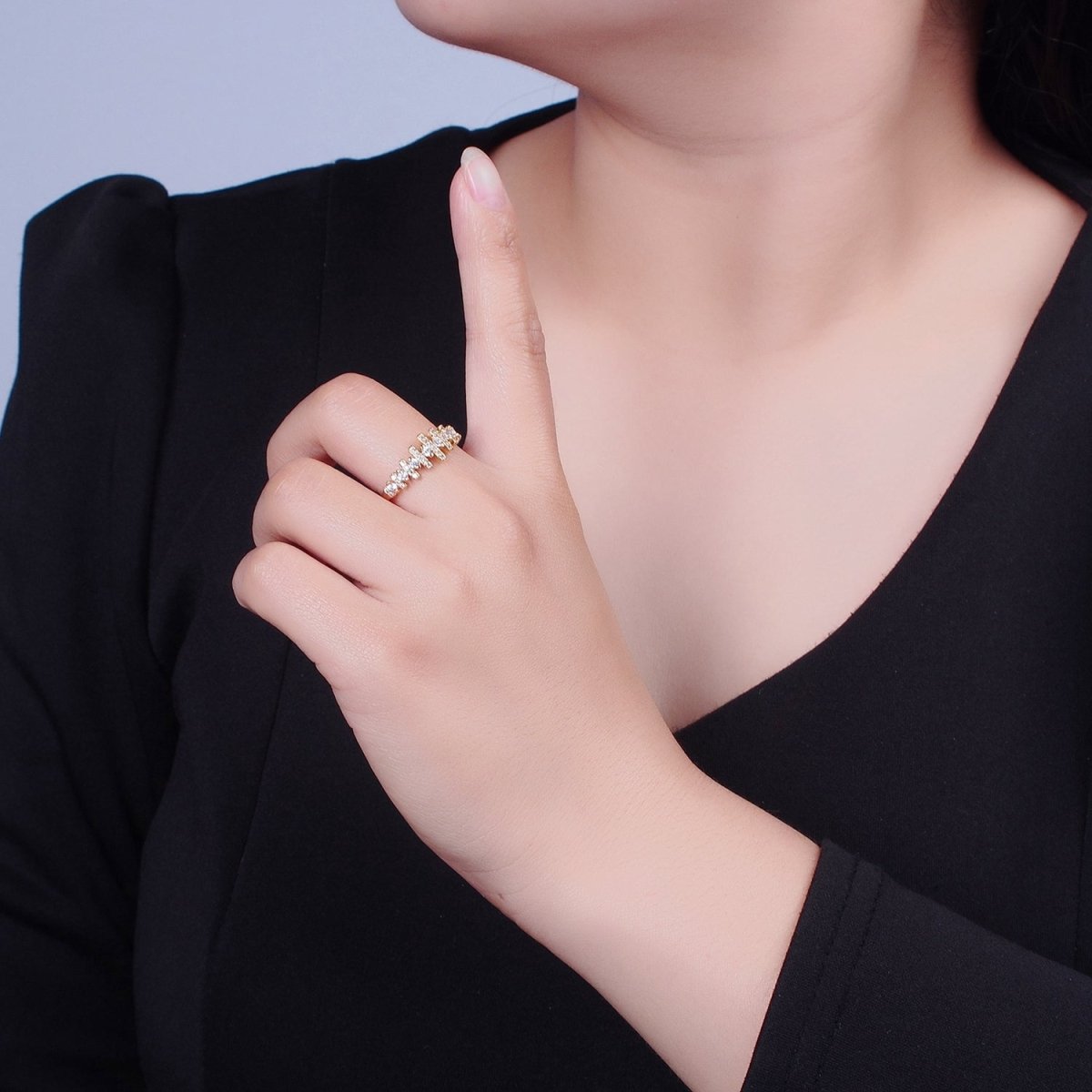 Gold Pave Section ring Simple geometric fence ring Adjustable ring O-2239 - DLUXCA