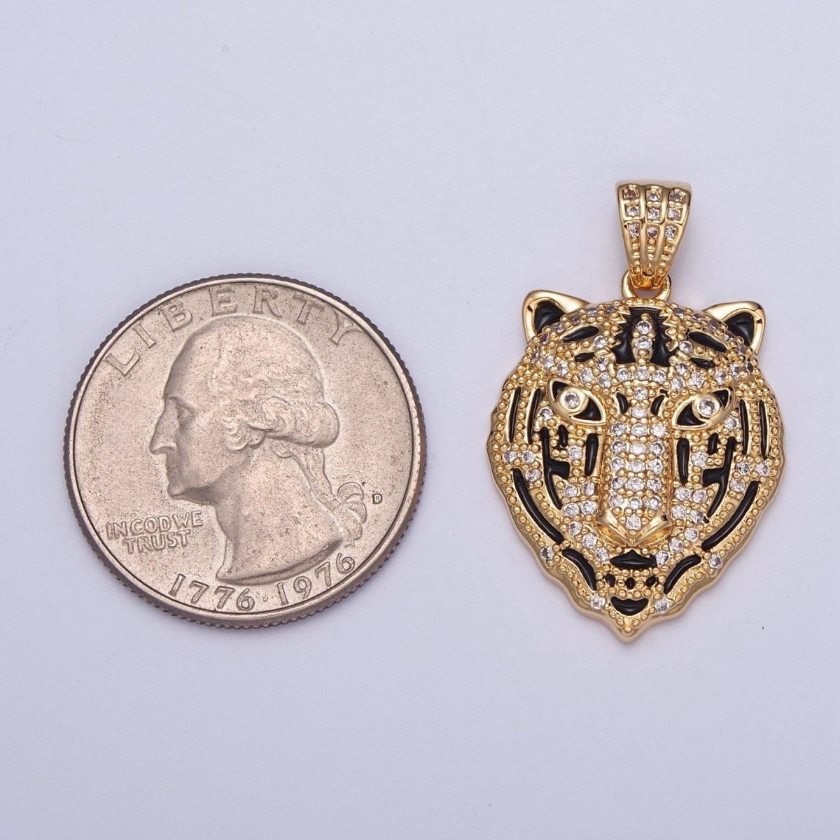 OS Gold Pave Tiger Charm Head Animal Pendant I-170