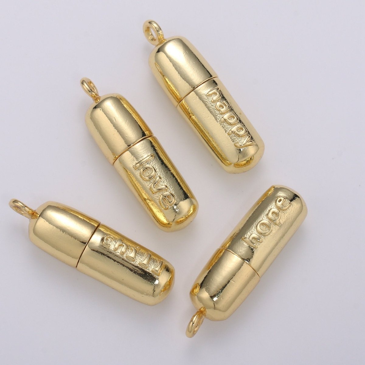 Gold Pill Charm Necklace, Dainty Word Charm Love Pill Bar Pendant, Chill Pill Charm Necklace Pendant Happy Hope Optimist Minimalist Jewelry | D-315 - D-318