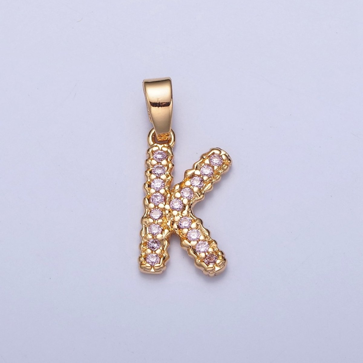 Gold Pink Pave Initial Charms, Gold Letter Charms , CZ Initial Charm, Cubic Zirconia Letters W-421~W-447 - DLUXCA