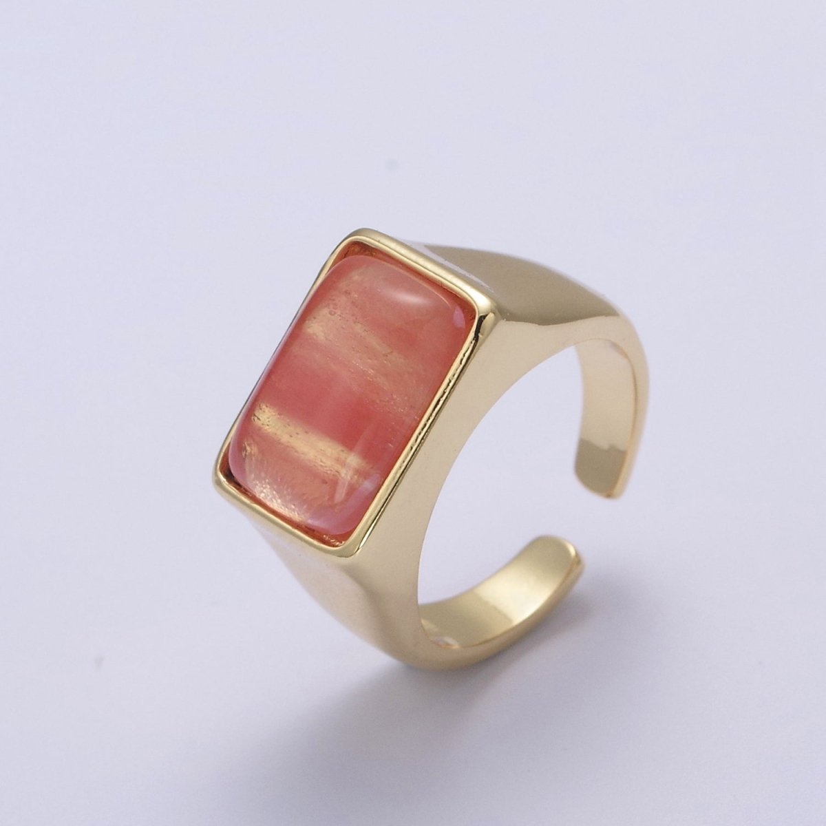 Gold Pink Rings | Gemstone Signet Ring | Gold Gem Stone Rings | Chunky Gold Statement Ring U-258