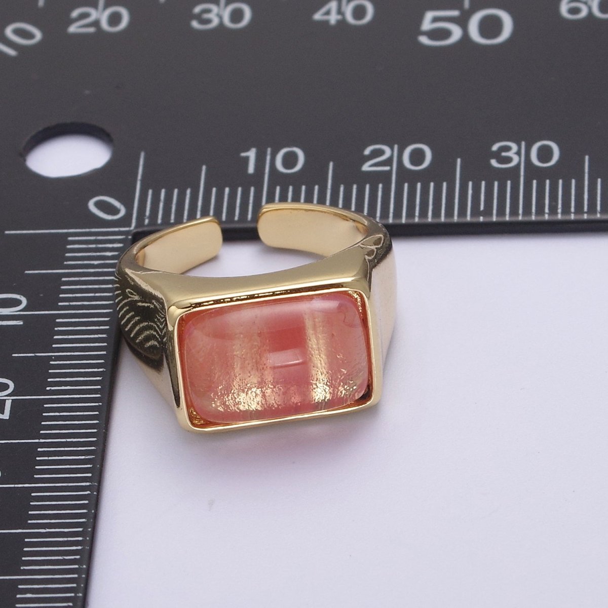 Gold Pink Rings | Gemstone Signet Ring | Gold Gem Stone Rings | Chunky Gold Statement Ring U-258