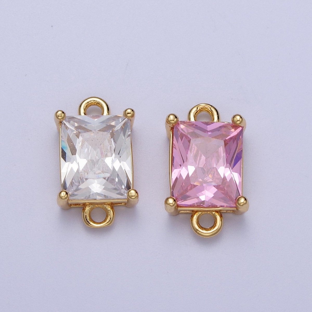 Gold Pink/Clear Link CZ Baguette Cubic Zirconia Connector For Necklace Bracelet Jewelry Making G-575 G-576
