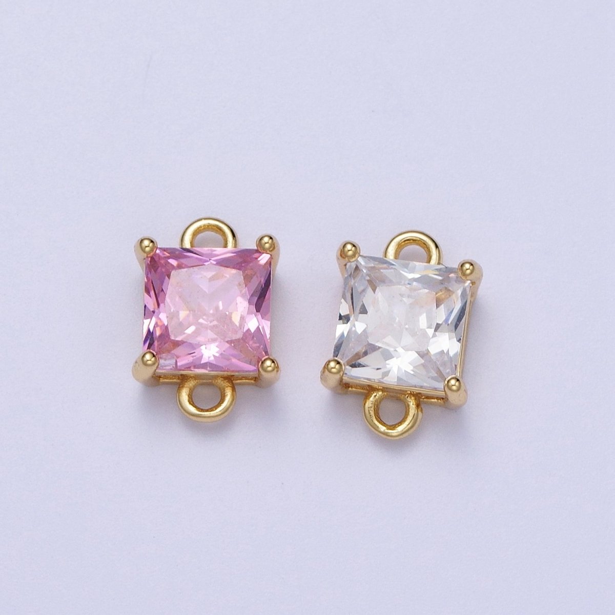 Gold Pink/Clear Link CZ Baguette Square Cubic Zirconia Connector Jewelry Making G-583 G-584