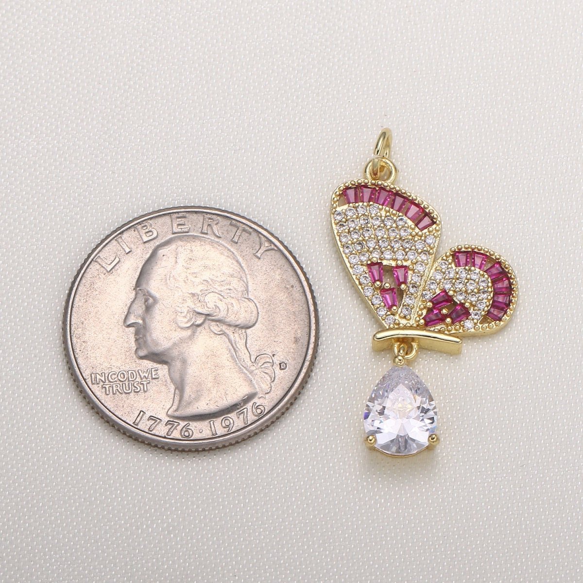 Gold Plated Crystal Butterfly Wing Charm CZ Dainty Mariposa Animal Nature Micro Pave Charm Pendant GP-590