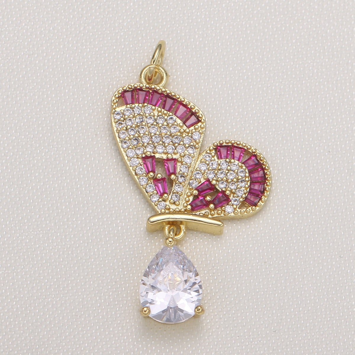 Gold Plated Crystal Butterfly Wing Charm CZ Dainty Mariposa Animal Nature Micro Pave Charm Pendant GP-590