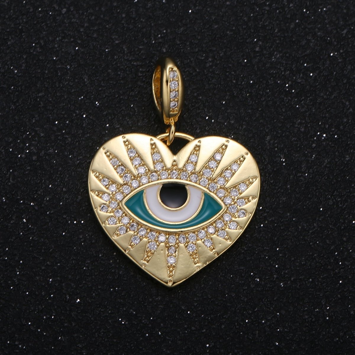 OS Gold Plated Crystal Evil Eye Heart Coin Charm CZ Golden Love Heart Evil Eye Charm Pendant GP-083 GP-084