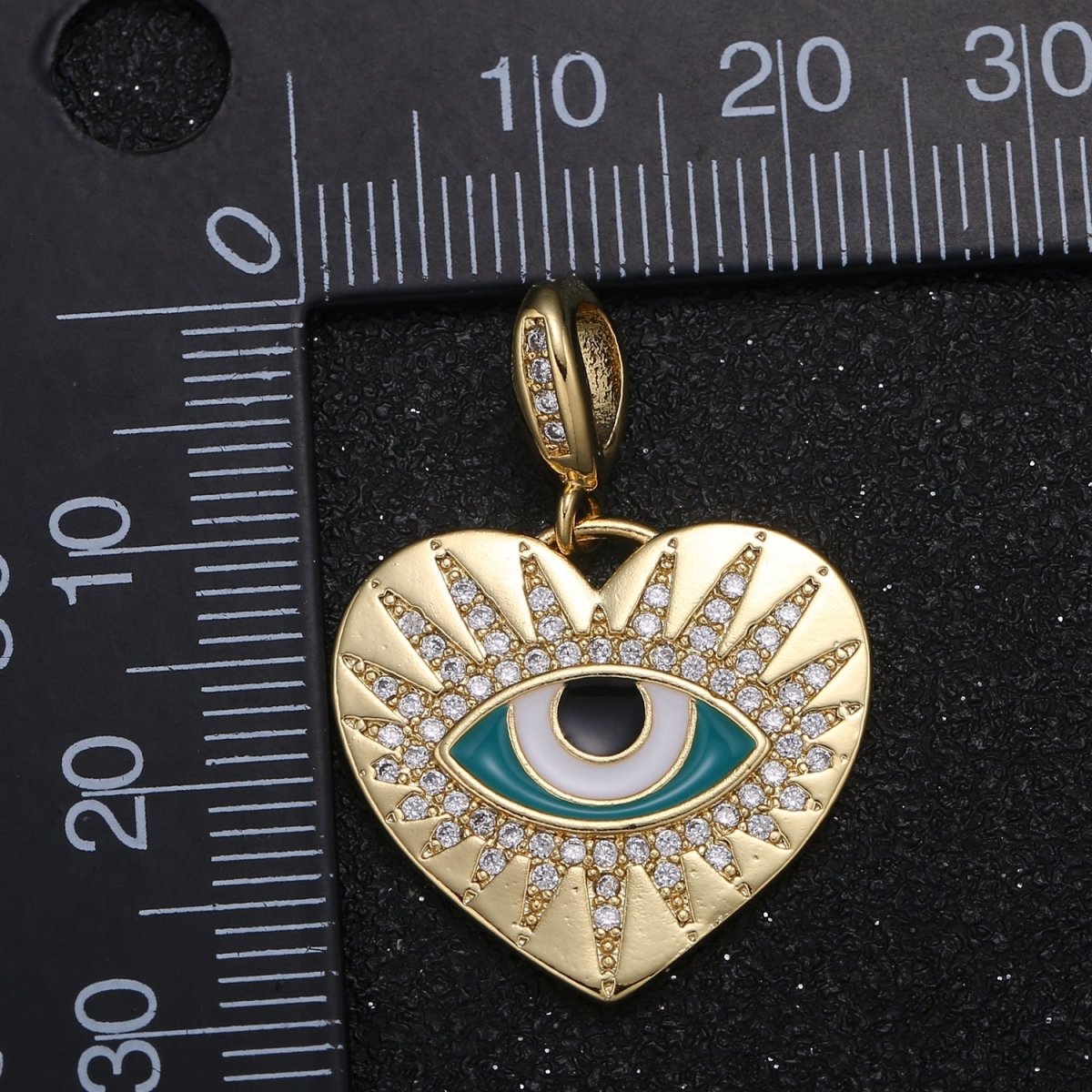 OS Gold Plated Crystal Evil Eye Heart Coin Charm CZ Golden Love Heart Evil Eye Charm Pendant GP-083 GP-084