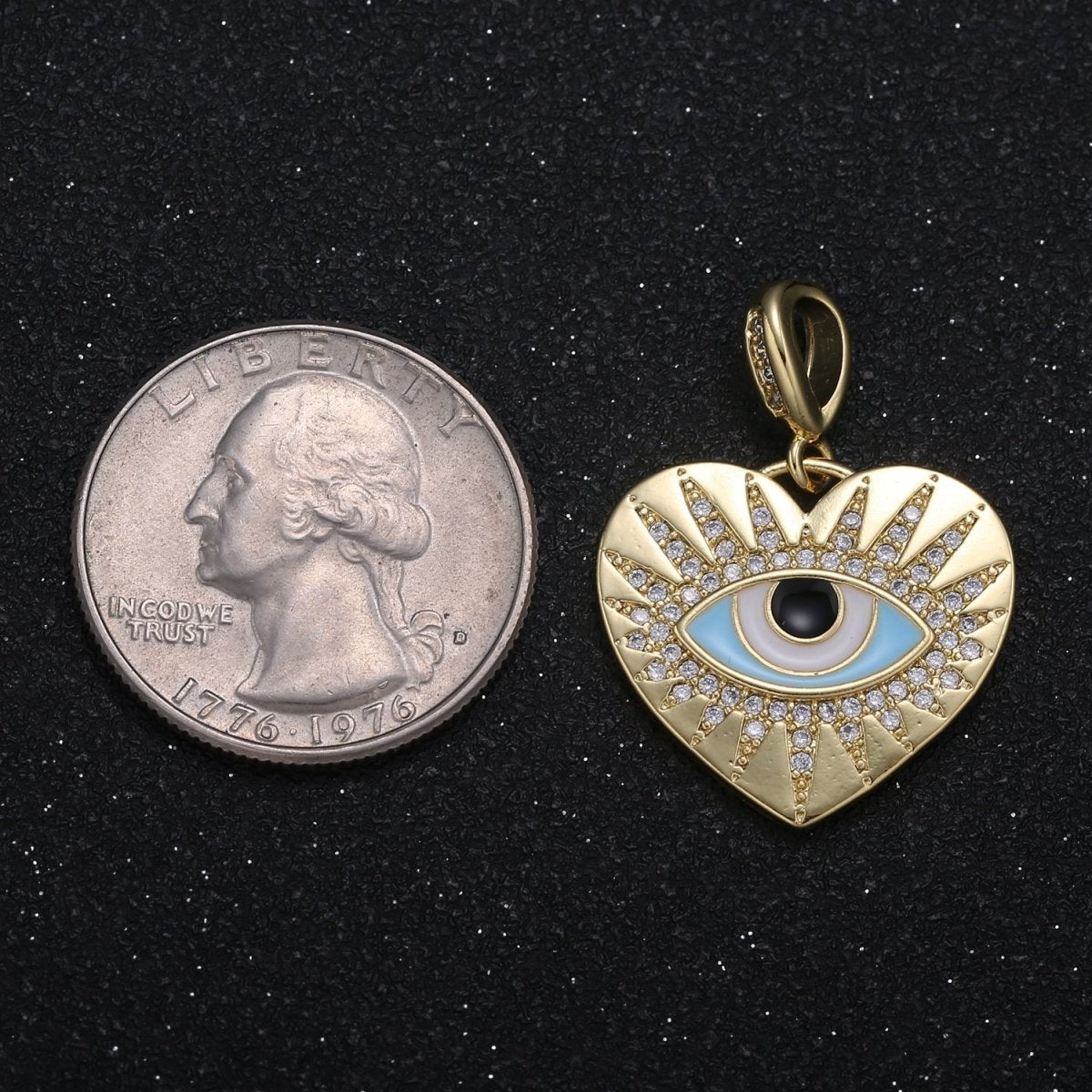 OS Gold Plated Crystal Evil Eye Heart Coin Charm CZ Golden Love Heart Evil Eye Charm Pendant GP-083 GP-084
