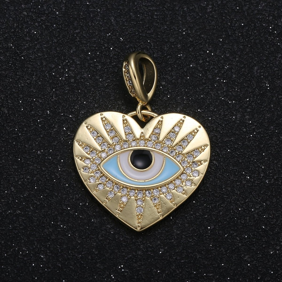 OS Gold Plated Crystal Evil Eye Heart Coin Charm CZ Golden Love Heart Evil Eye Charm Pendant GP-083 GP-084