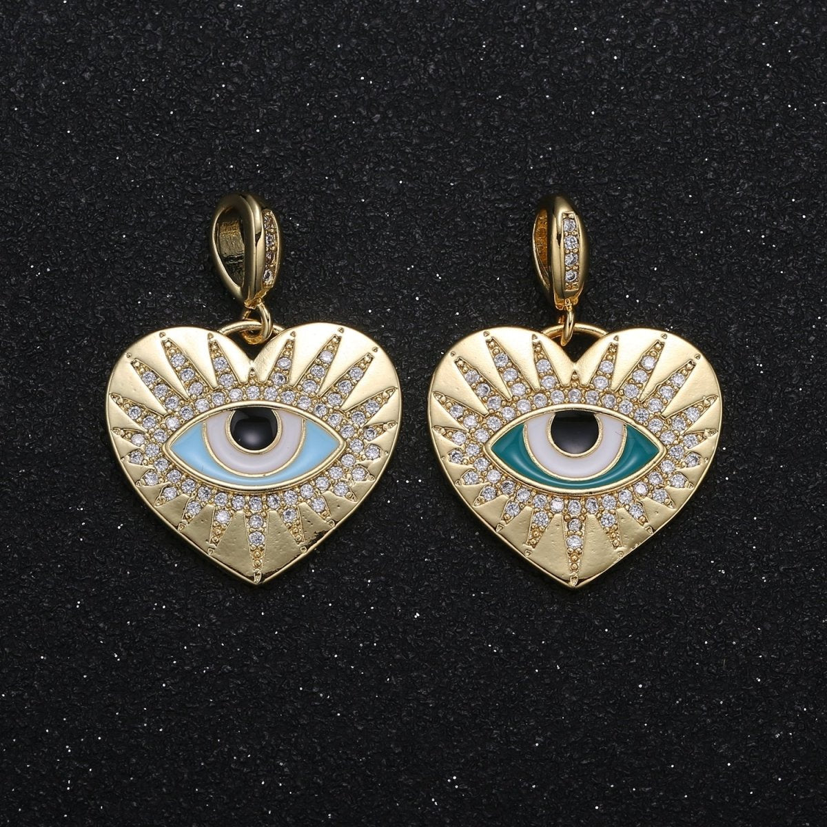 OS Gold Plated Crystal Evil Eye Heart Coin Charm CZ Golden Love Heart Evil Eye Charm Pendant GP-083 GP-084