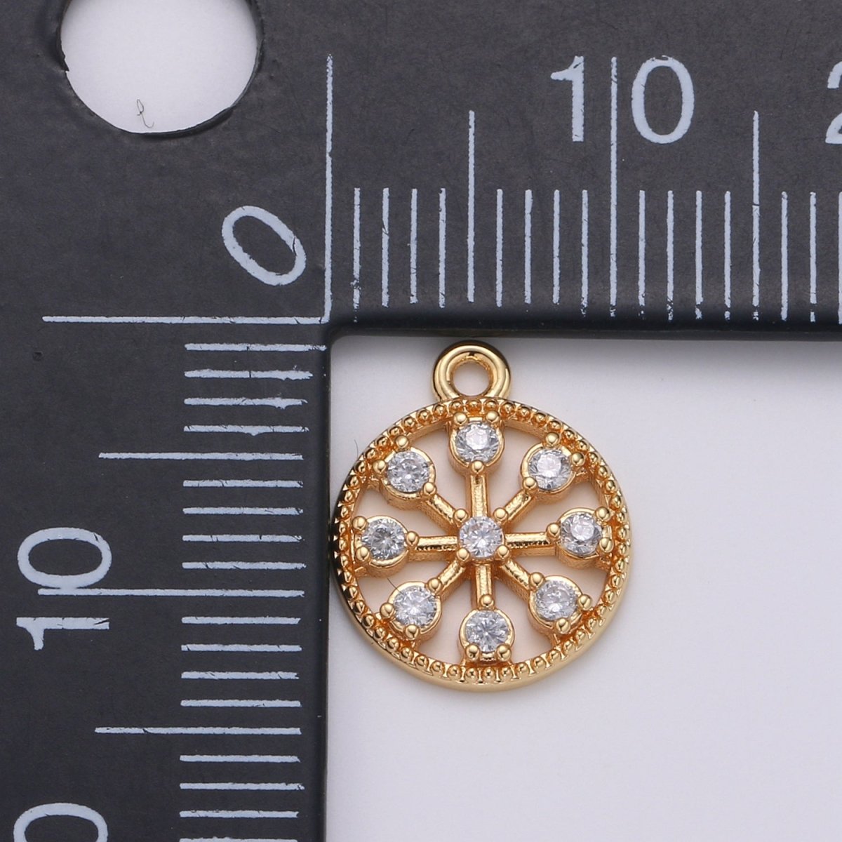 Gold Plated Crystal Ferris Wheel Charm CZ Playground Nature Golden Micro Pave Charm Pendant GP-686 - DLUXCA