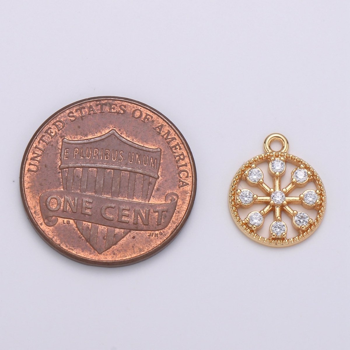 Gold Plated Crystal Ferris Wheel Charm CZ Playground Nature Golden Micro Pave Charm Pendant GP-686 - DLUXCA