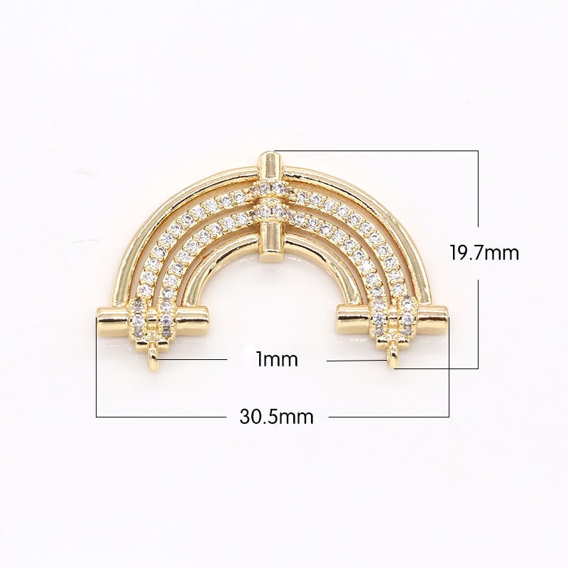 Gold Plated Crystal Rainbow Curve Connectors CZ Geometric Rainbow Shape Micro Pave Jewelry Supply Component GP-608
