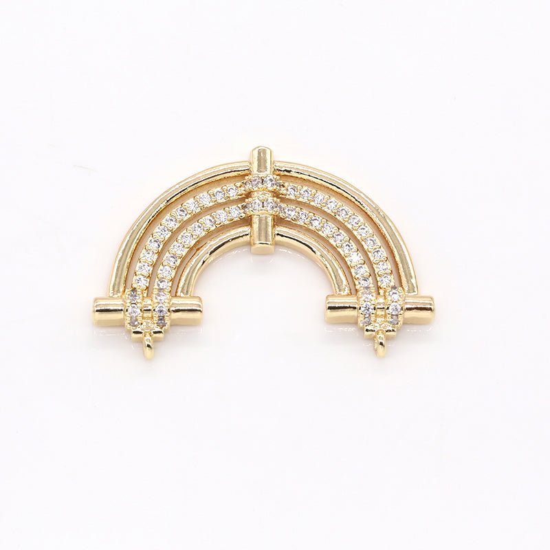 Gold Plated Crystal Rainbow Curve Connectors CZ Geometric Rainbow Shape Micro Pave Jewelry Supply Component GP-608