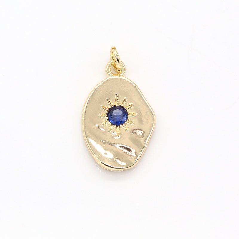 Gold Plated Crystal Sun Rays Oval Rustic Coin Charm CZ Morning Sunburst Nature Geometric Shape Medallion Charm Pendant GP-377 GP-379 GP-451