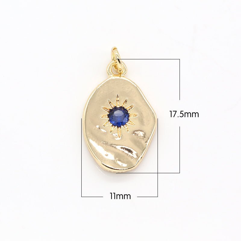 Gold Plated Crystal Sun Rays Oval Rustic Coin Charm CZ Morning Sunburst Nature Geometric Shape Medallion Charm Pendant GP-377 GP-379 GP-451