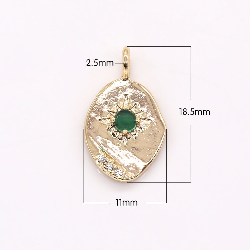 Gold Plated Crystal Sun Rays Oval Rustic Coin Charm CZ Morning Sunburst Nature Geometric Shape Medallion Charm Pendant GP-377 GP-379 GP-451
