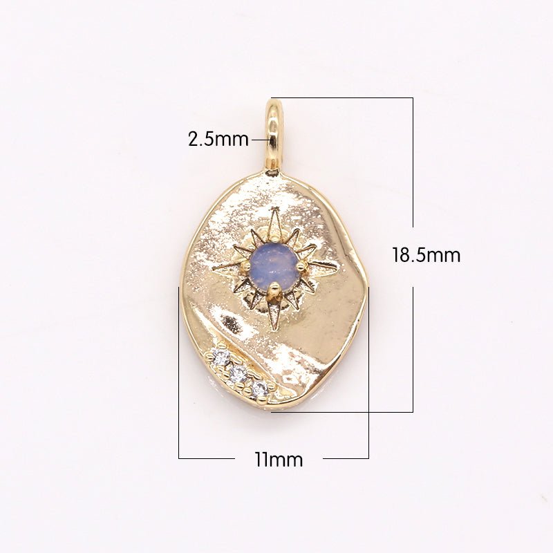 Gold Plated Crystal Sun Rays Oval Rustic Coin Charm CZ Morning Sunburst Nature Geometric Shape Medallion Charm Pendant GP-377 GP-379 GP-451