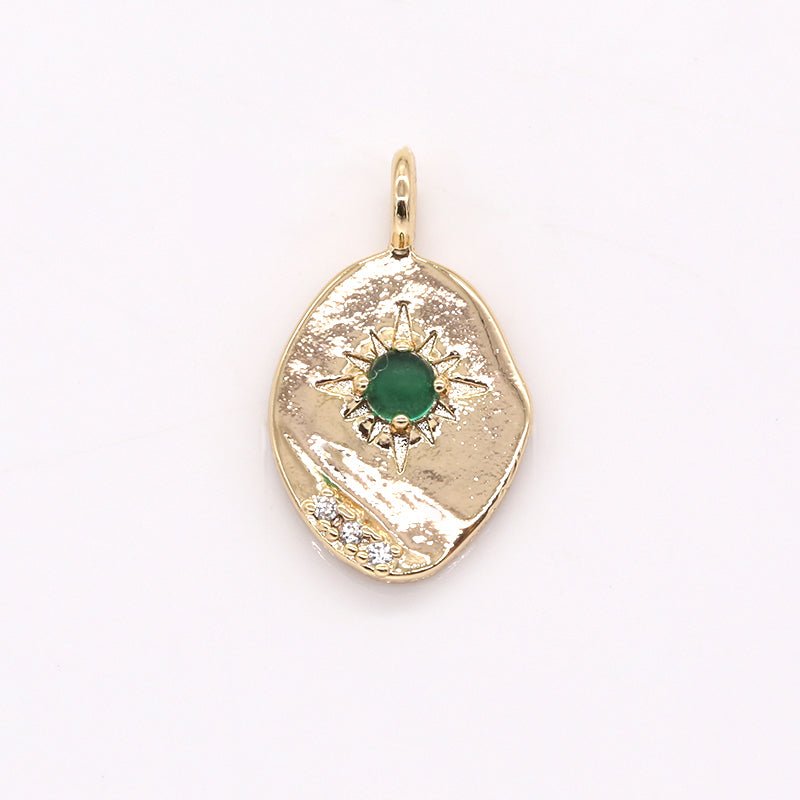 Gold Plated Crystal Sun Rays Oval Rustic Coin Charm CZ Morning Sunburst Nature Geometric Shape Medallion Charm Pendant GP-377 GP-379 GP-451