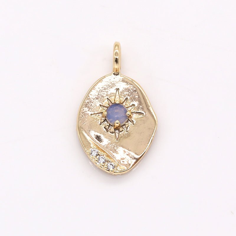 Gold Plated Crystal Sun Rays Oval Rustic Coin Charm CZ Morning Sunburst Nature Geometric Shape Medallion Charm Pendant GP-377 GP-379 GP-451