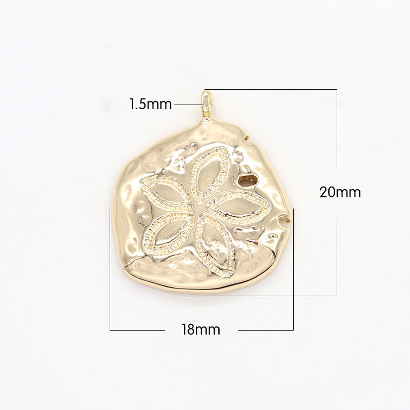 Gold Plated Daisy Flower Rustic Coin Charm, Plain Gold Ancient Medallion Charm Pendant GP-131 - DLUXCA
