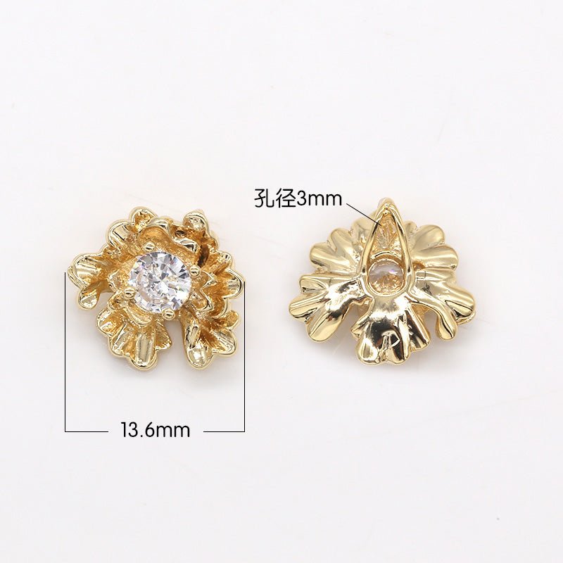 Gold Plated Deconstructed Zirconia Flower Jewelry Supplies CZ Floral Nature Jewelry Supply Component GP-271