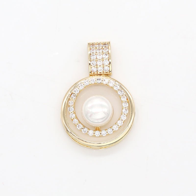 Gold Plated Double Circle Ring Charm, CZ Geometric Round Shape Micro Pave Charm Pendant GP-744