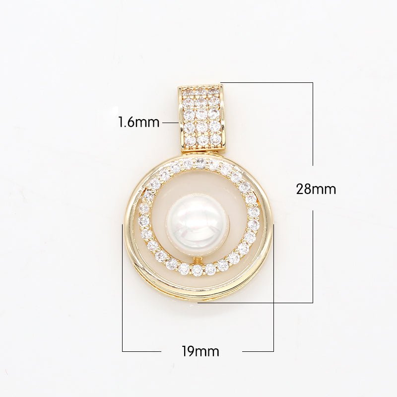 Gold Plated Double Circle Ring Charm, CZ Geometric Round Shape Micro Pave Charm Pendant GP-744